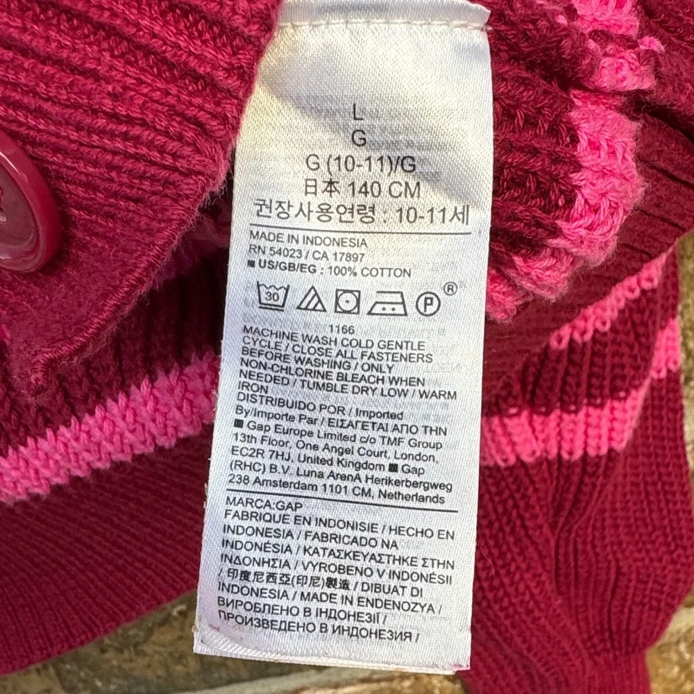 GAP Burgundy & Hot Pink Striped Girls Cropped Cardigan size L (10)